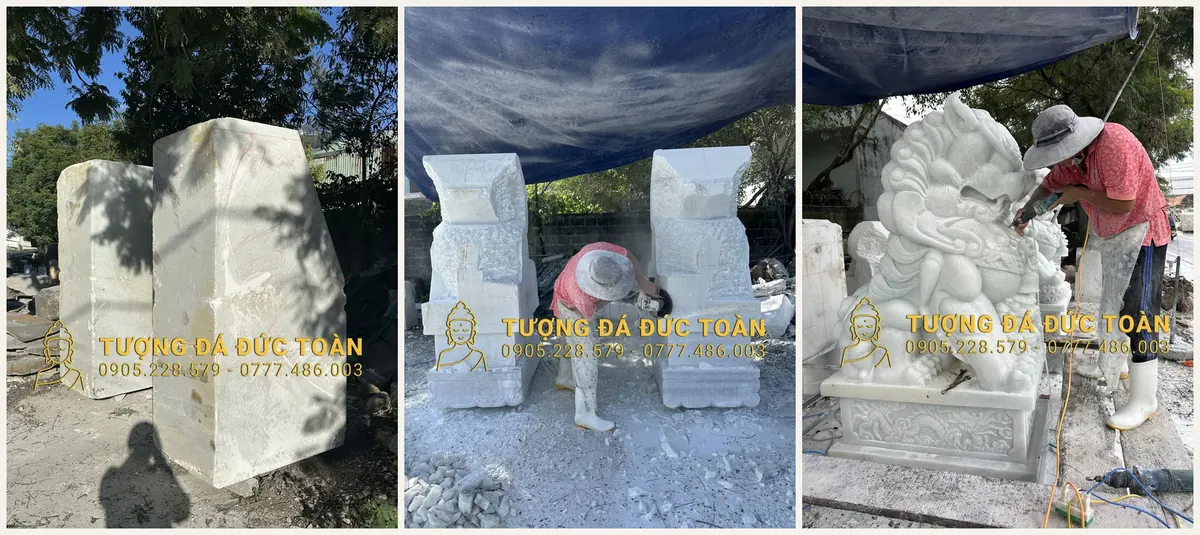 Quy trình chế tác kỳ lân đá từ khối đá thô