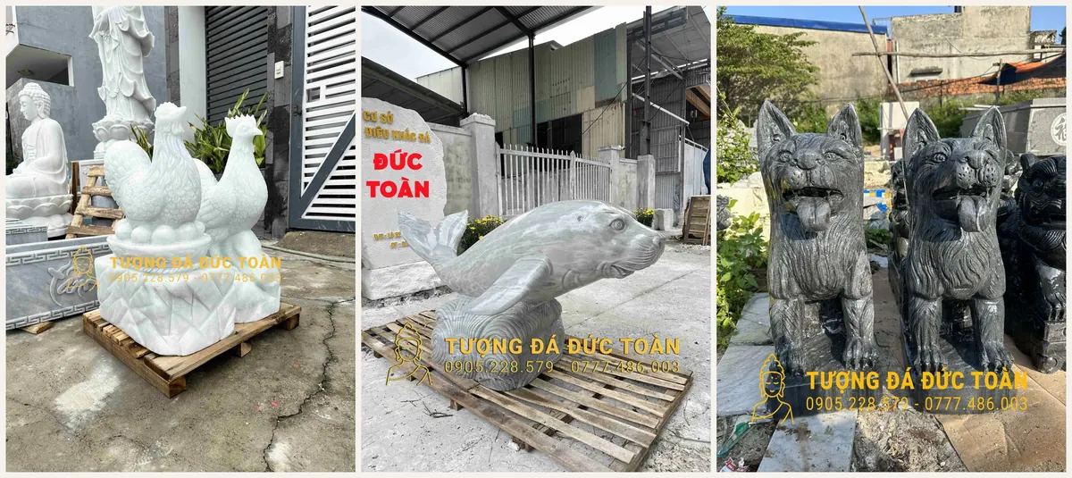Chất liệu đá làm tượng con vật: trắng, xám, đen