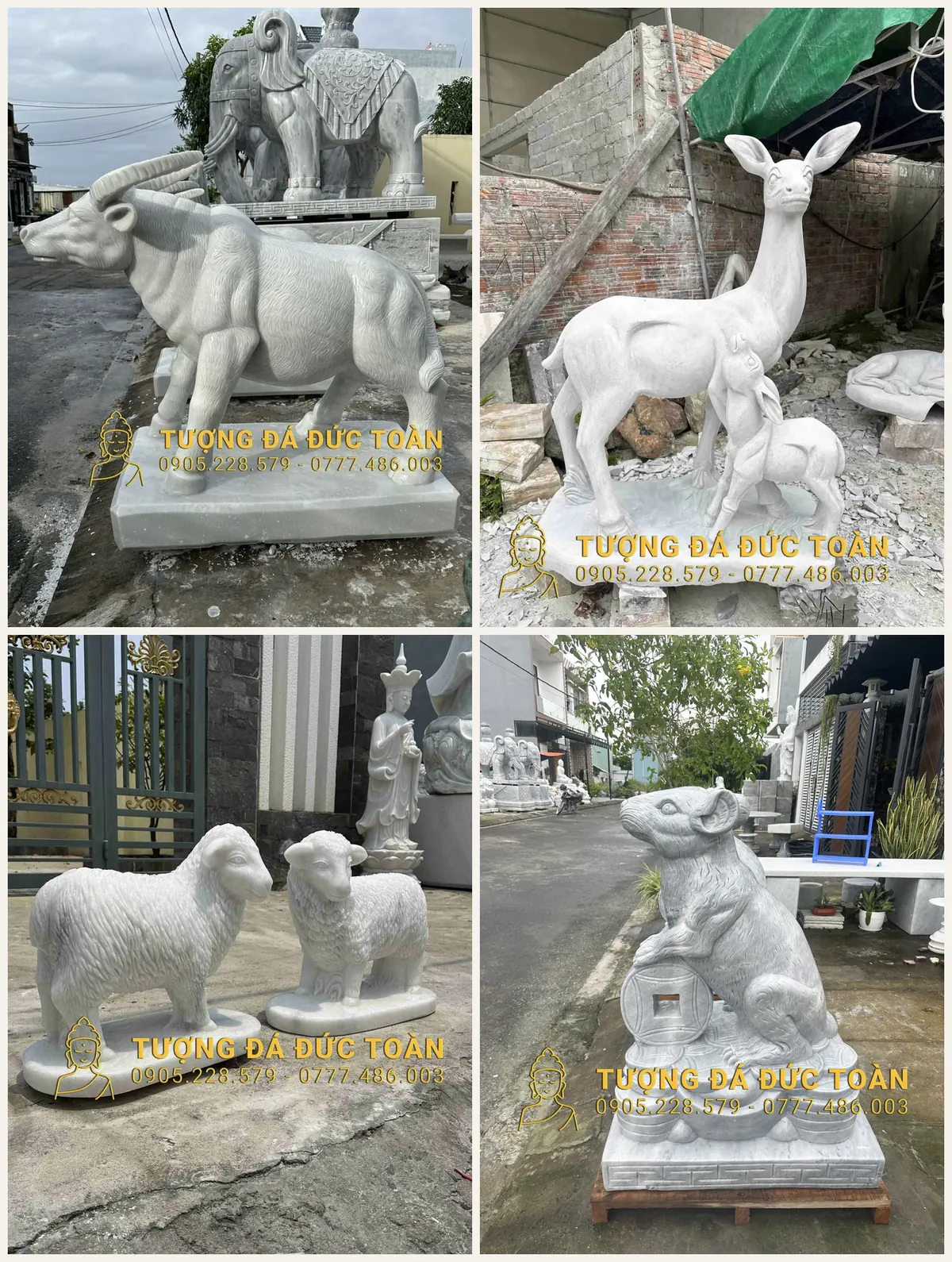 Kiểu dáng tượng con vật bằng đá: trâu, hươu, cừu, chuột