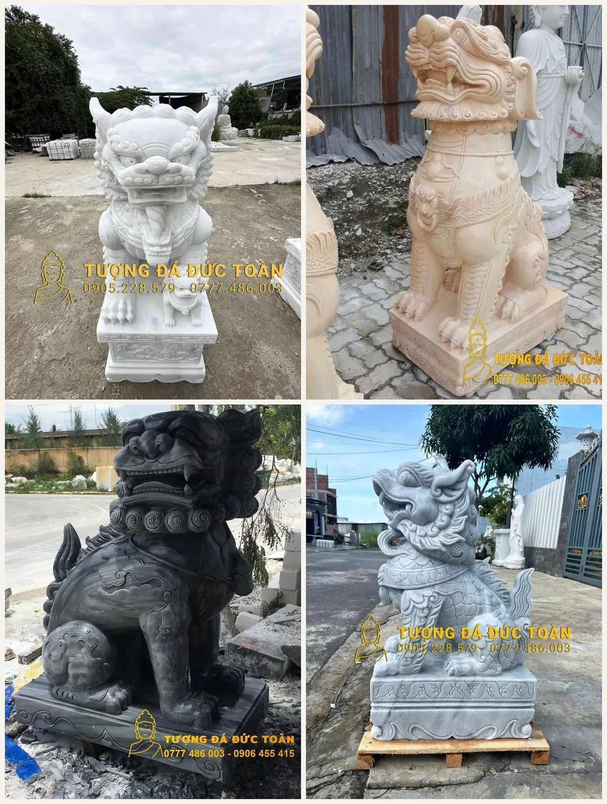 Tổng hợp tượng nghê đá cẩm thạch trắng, vàng, đen