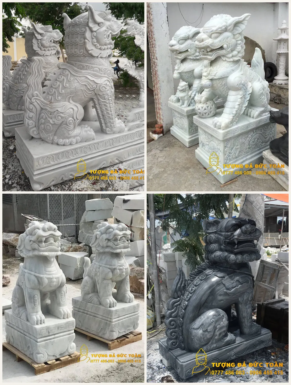 Các kiểu dáng tượng nghê đá ngồi, nghiêng, cặp