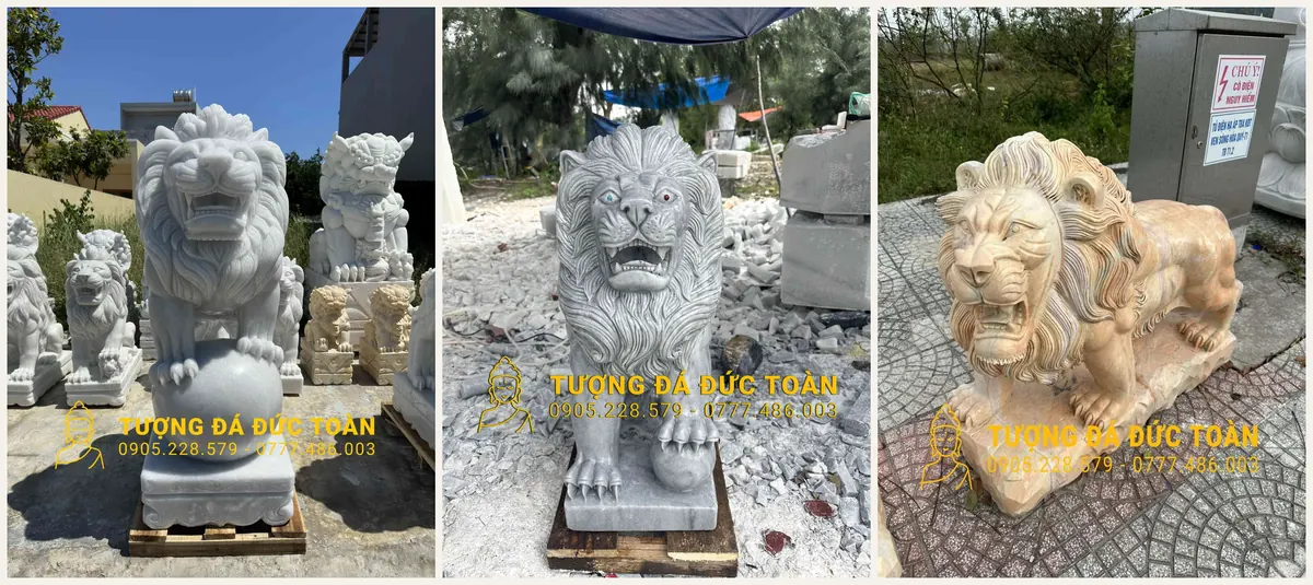 So sánh sư tử đá cẩm thạch trắng, xám và vàng