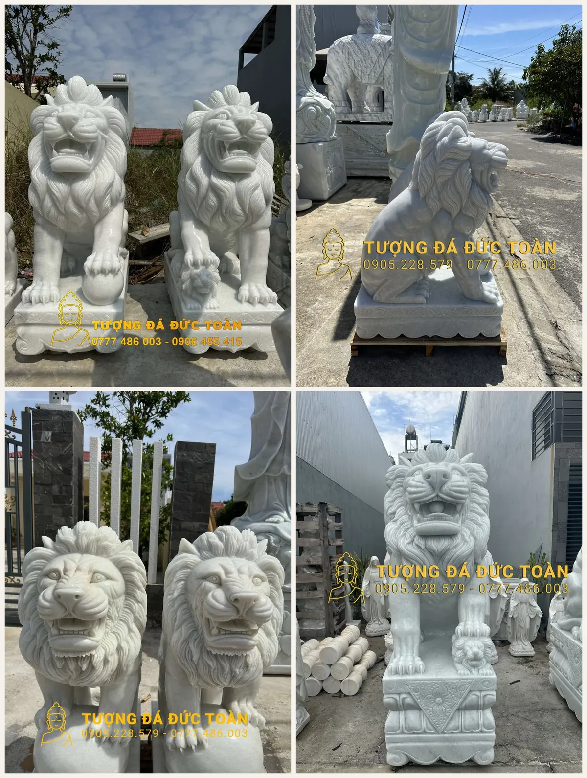 Sư tử đá ngồi trấn cổng bằng cẩm thạch trắng