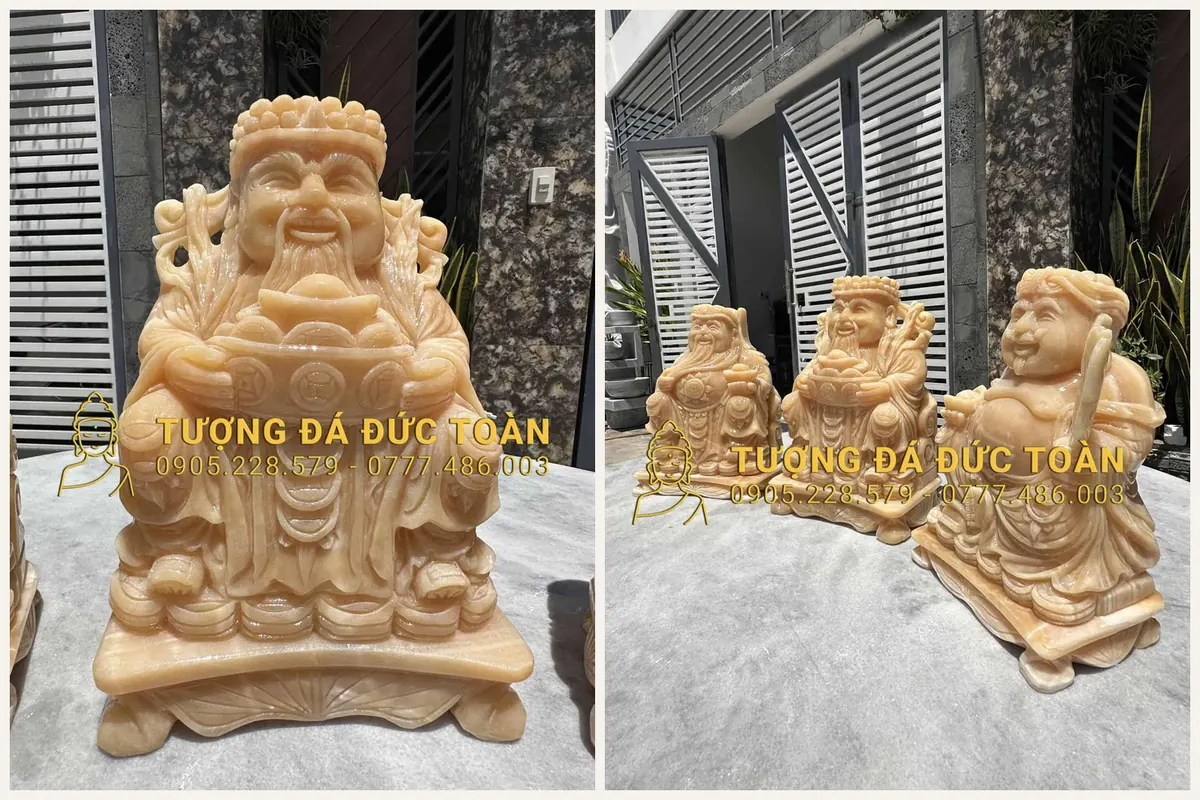 Tượng thần tài thổ địa bằng đá màu cam mật