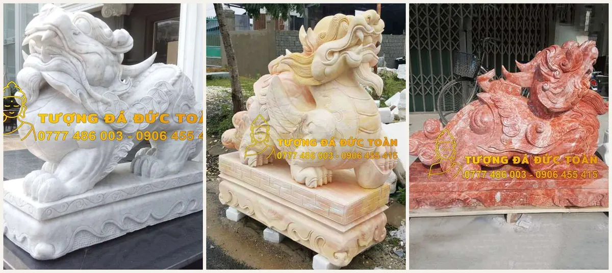 Tượng tỳ hưu đá cẩm thạch trắng vàng đỏ