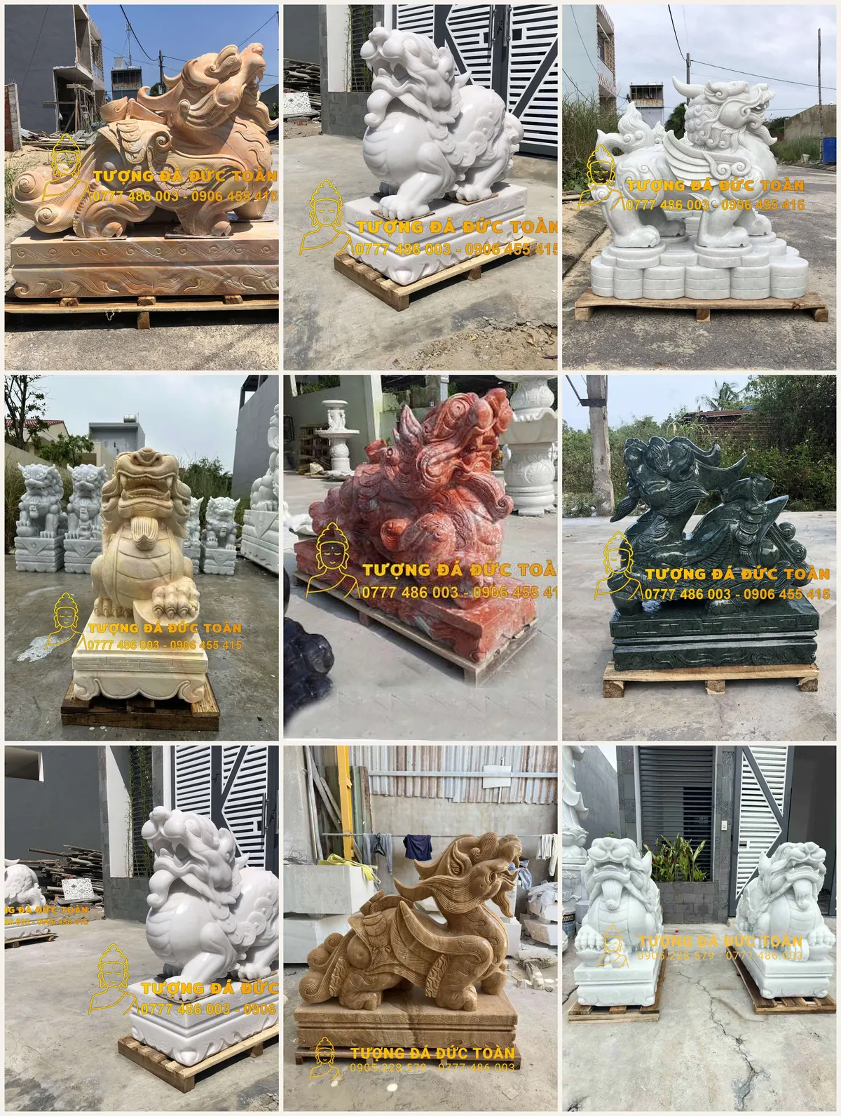 Bộ sưu tập tượng tỳ hưu đá nhiều màu đá và dáng