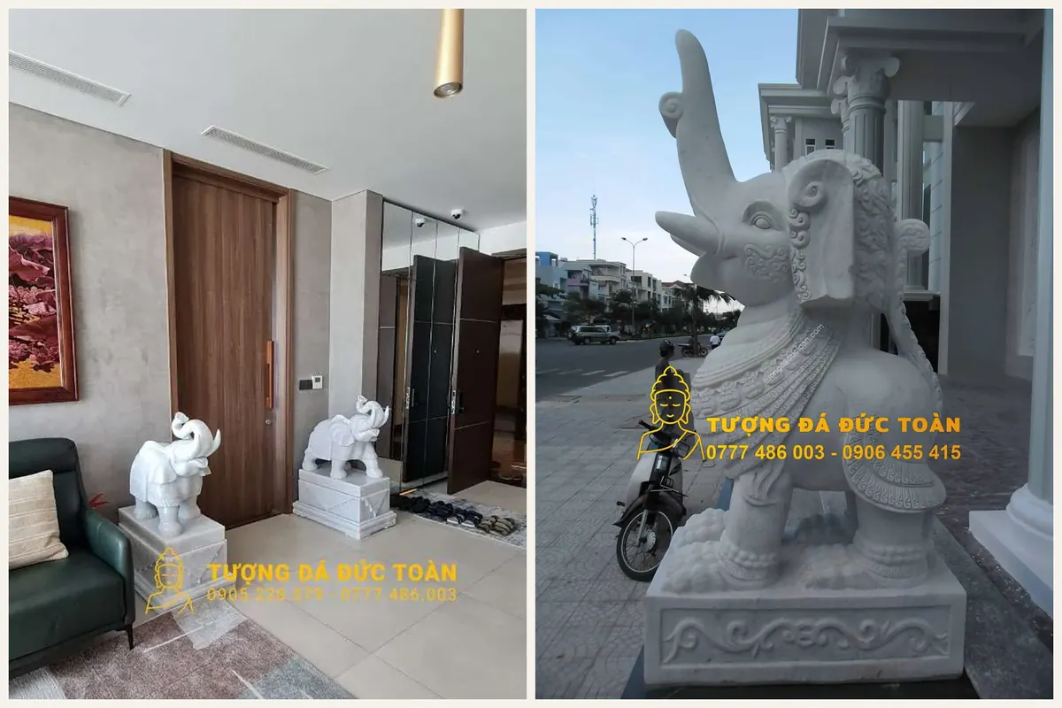 Tượng voi đá lắp đặt tại công trình