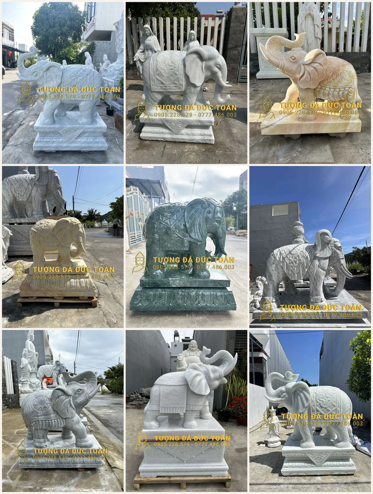 Bộ sưu tập tượng voi đá nhiều màu đá
